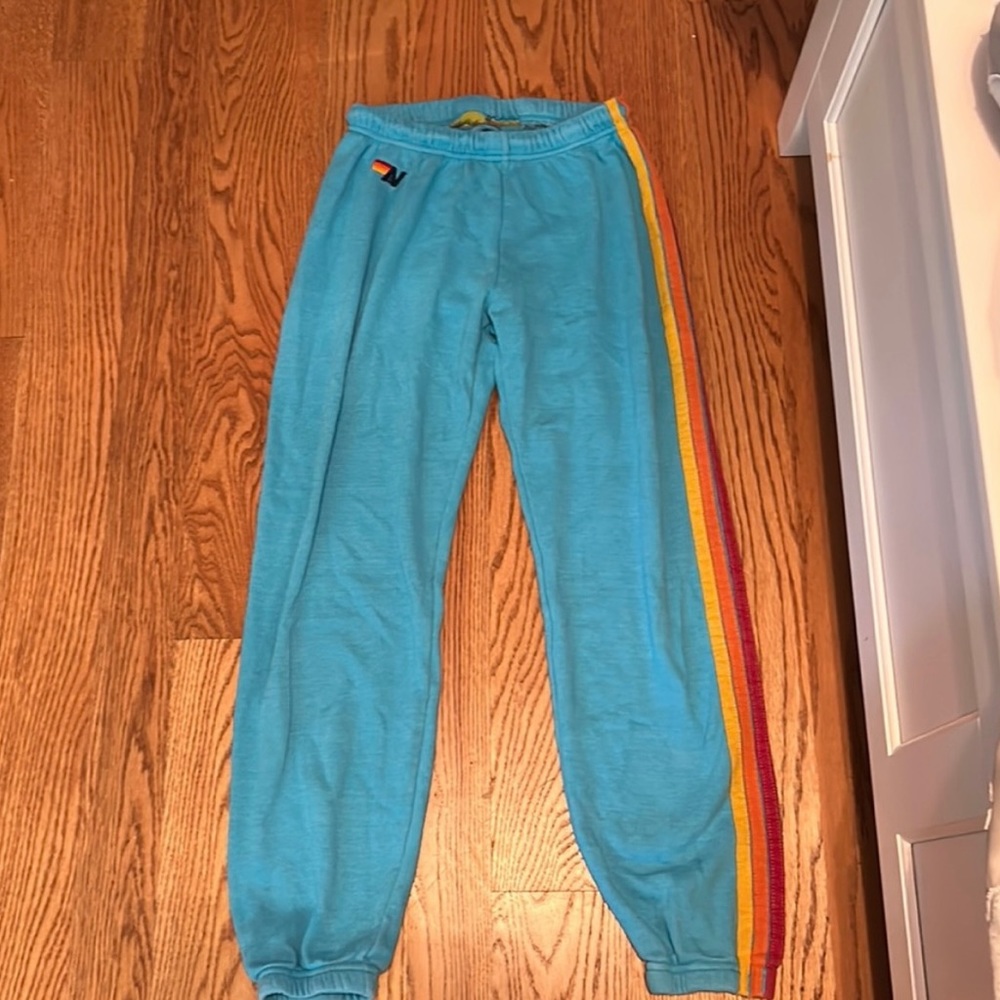 blue aviator nation sweatpants with stripes